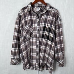 BDG Urban Outfitters Oversized Distressed Button Down Plaid Flannel Top Size L